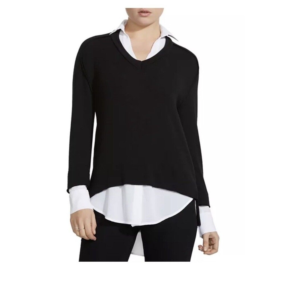 Bailey 44 Grand Duke Layered-Look Sweater Black White Large L